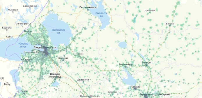 Зона покрытия МТС на карте Иркутск 